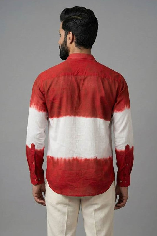 Red & White Shibori Handpainted Shirt