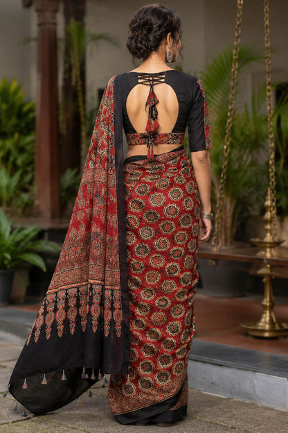 Ajrakh Modal Saree with Print
