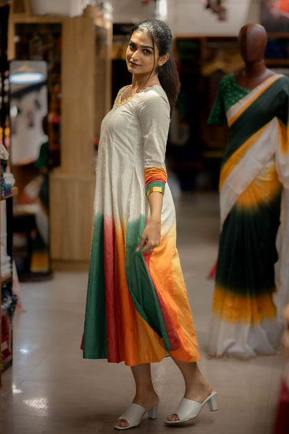 Offwhite Tie & Dye Anarkali with Embroidery on Neck