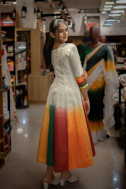 Offwhite Tie & Dye Anarkali with Embroidery on Neck