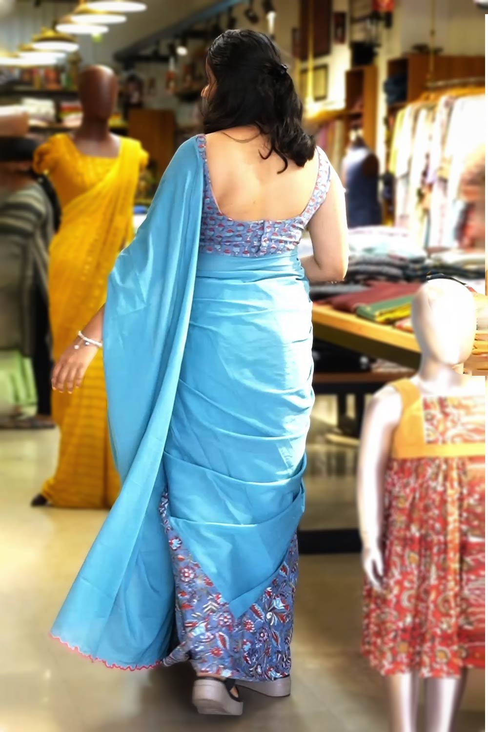 Sky Blue Sanganeri Scalloped Saree