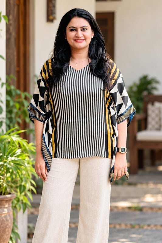 Beige Base Printed Short Kaftan