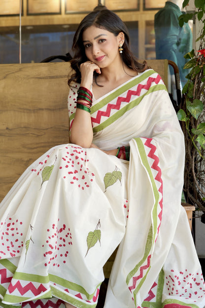 Manjadi & Aalila Handblock Print Saree