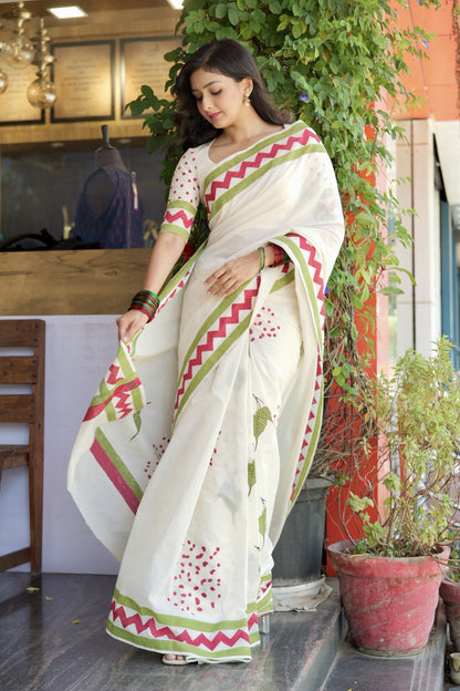 Manjadi & Aalila Handblock Print Saree