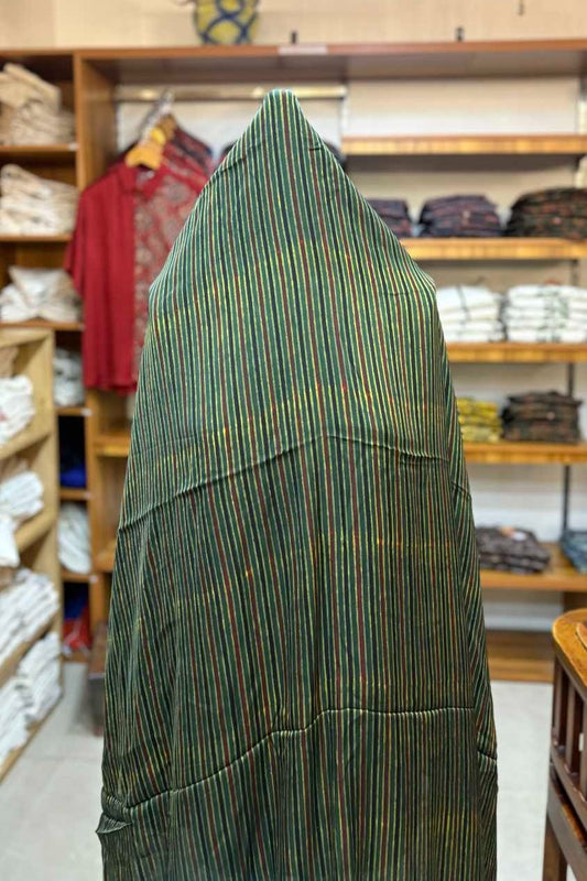 Green Stripes Ajrakh Printed Modal Silk fabric