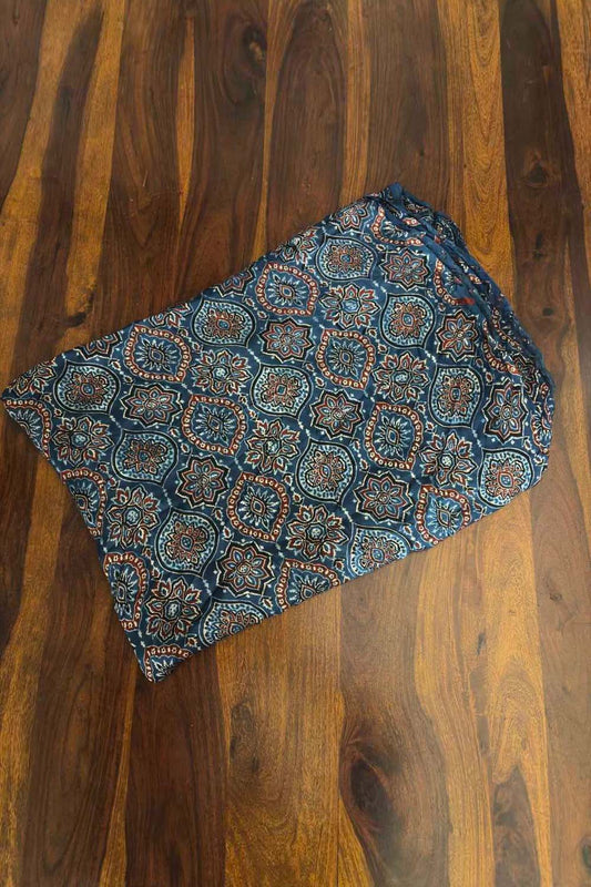 Indigo Ajrakh Printed Modal Silk Fabric