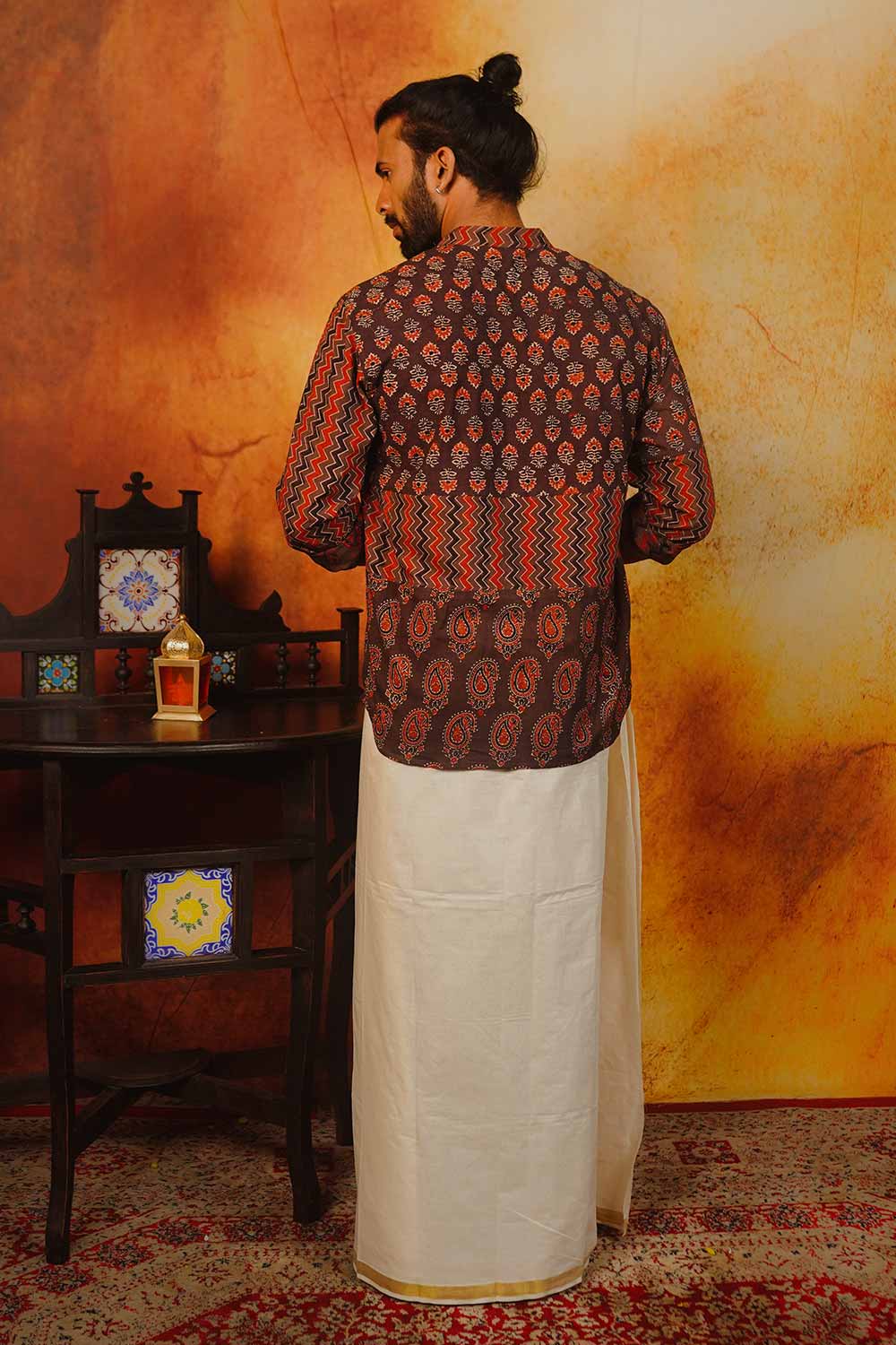 Brown Ajrakh Patch Full Sleeve Shirt