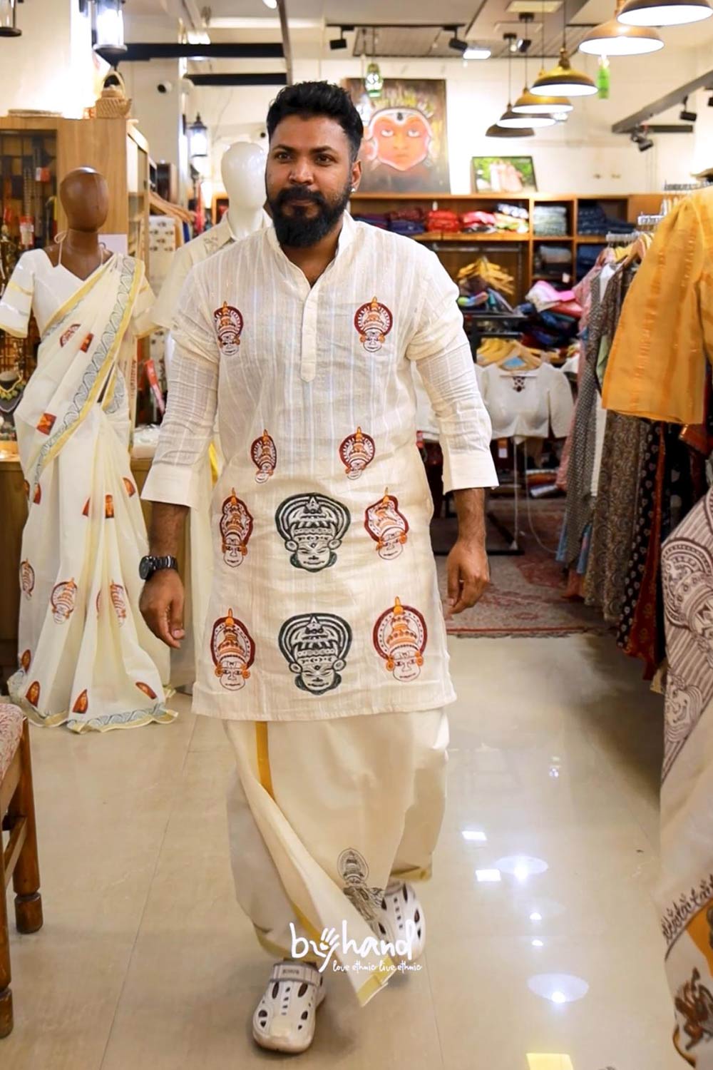 Off White Kadhakali Block Printed Kurta
