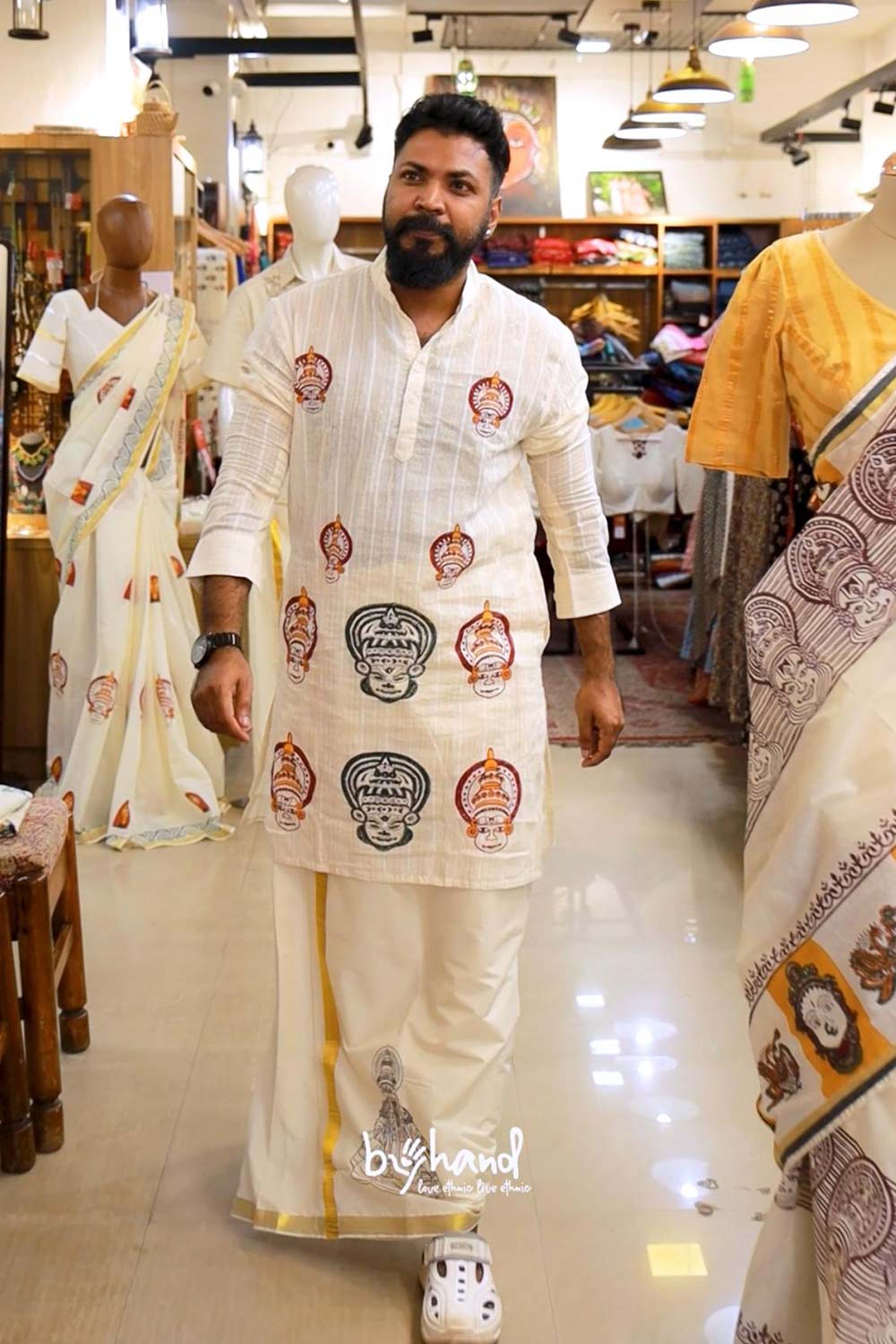 Off White Kadhakali Block Printed Kurta