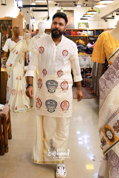 Off White Kadhakali Block Printed Kurta
