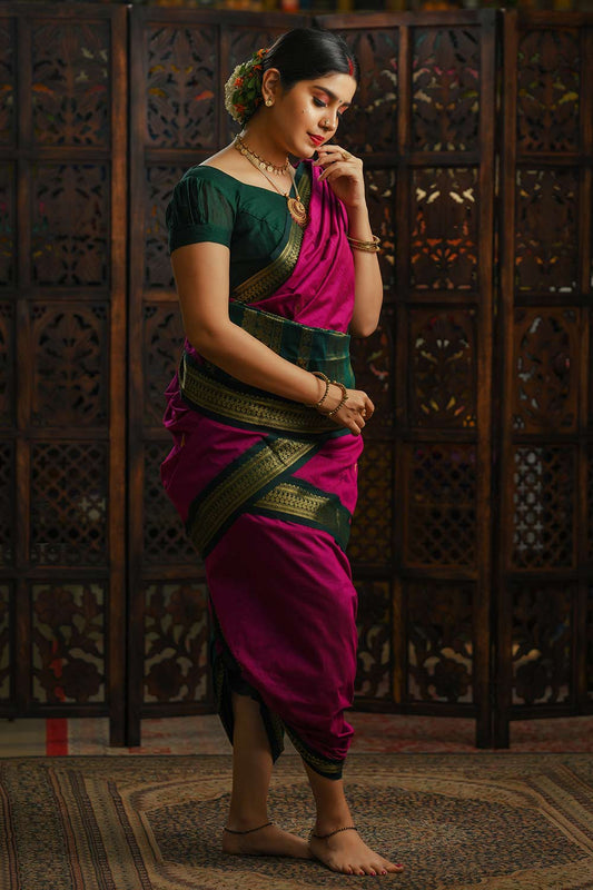 Magenta & Green Gadwal Cotton Saree