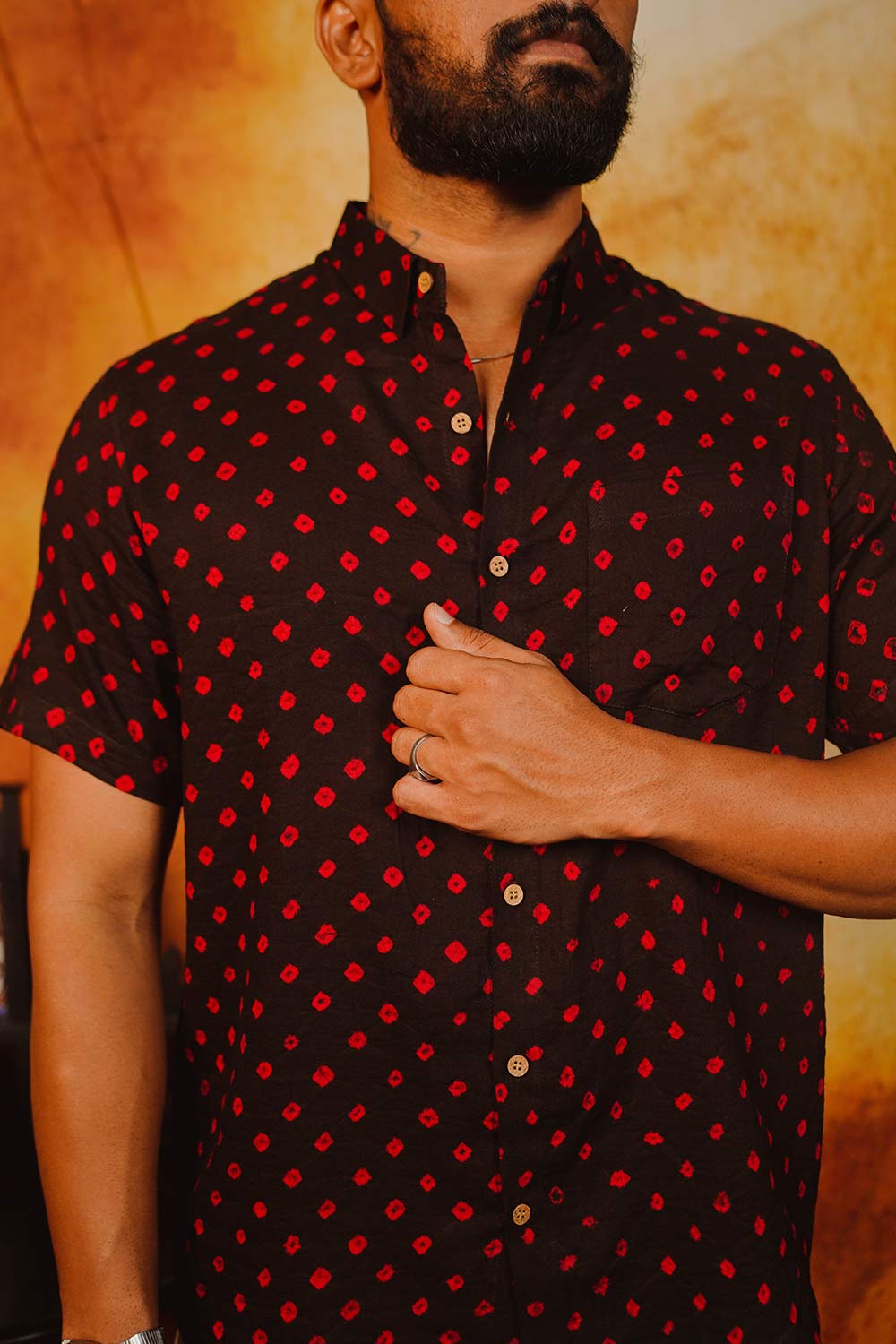 Black & Red Bandhani Shirt