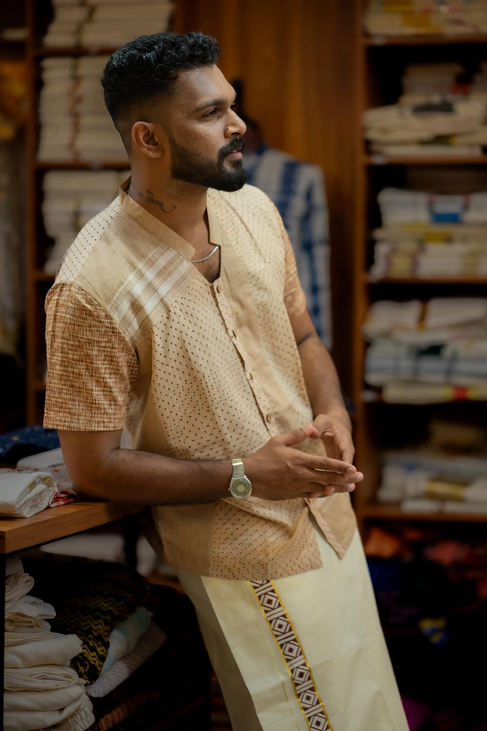 Kerala Kasavu Dhothi With Hand Painted Border