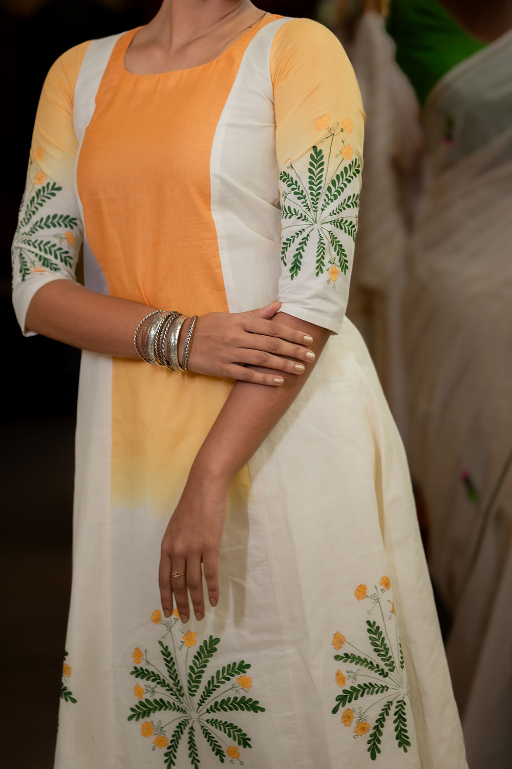 Off-white three panel Mukkutti Hand Painted Kurthi