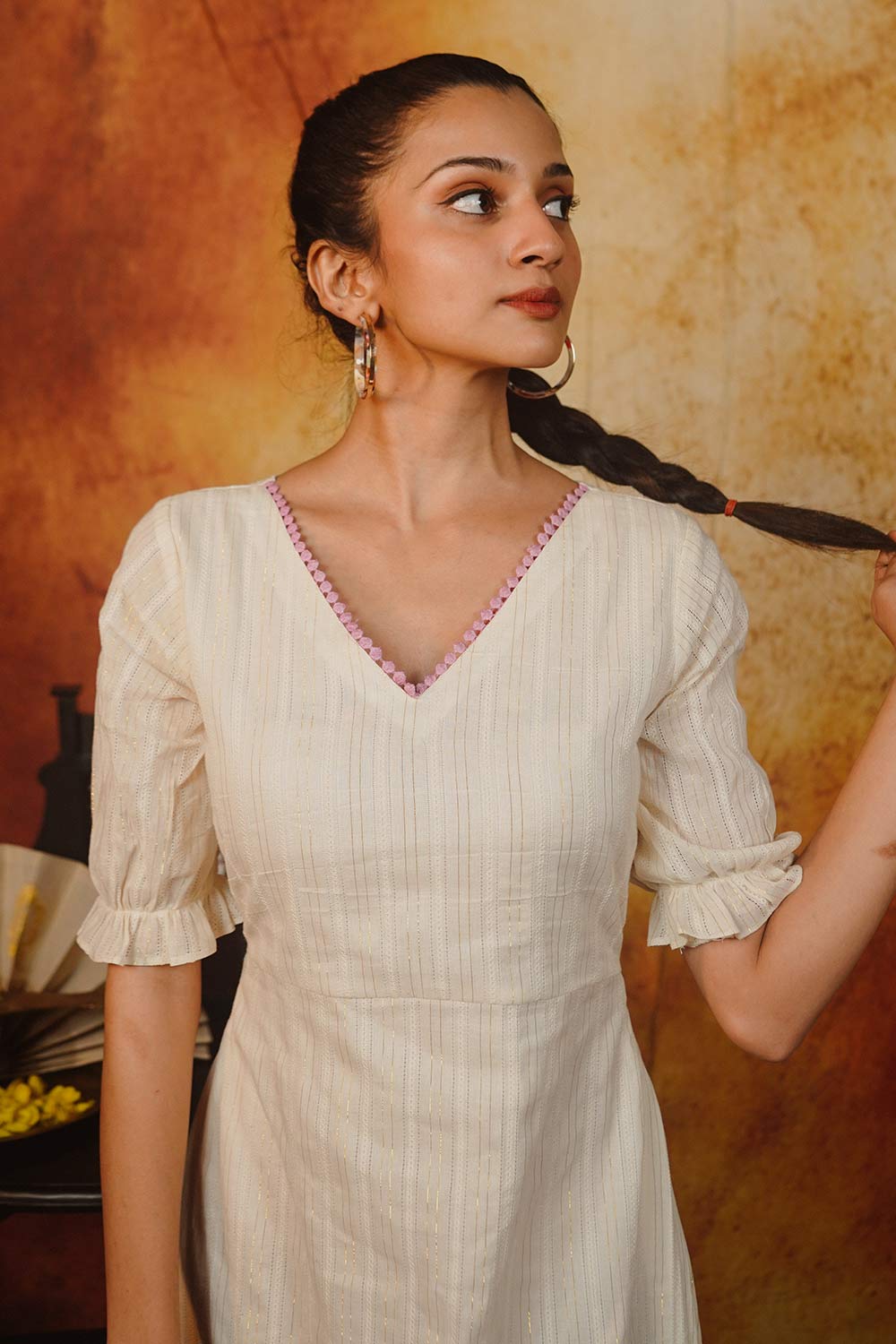 Off-White A-Line Dress with Embroidered Tiers Off-White A-Line Dress with Embroidered Tiers