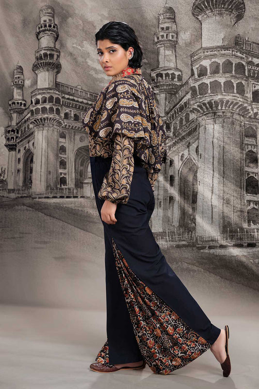 Black Palazzo with Kalamkari Godets