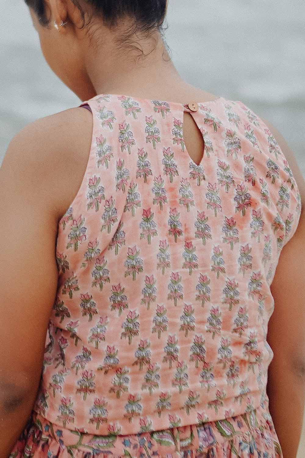 Peach Sanganeri Yoga Co-ord Set