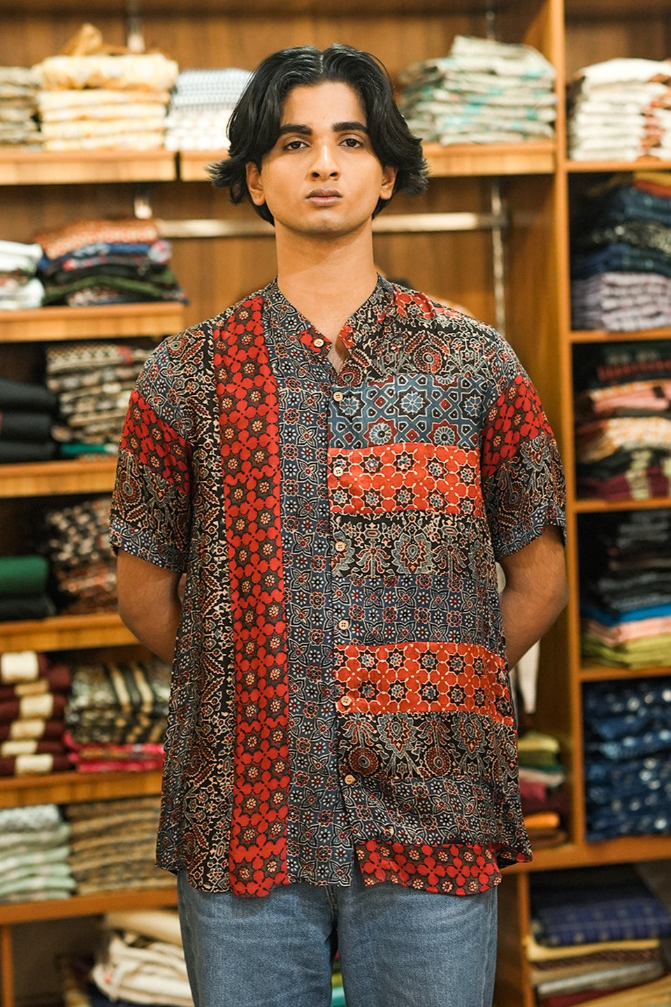 Ajrakh Printed Modal Patch Shirt