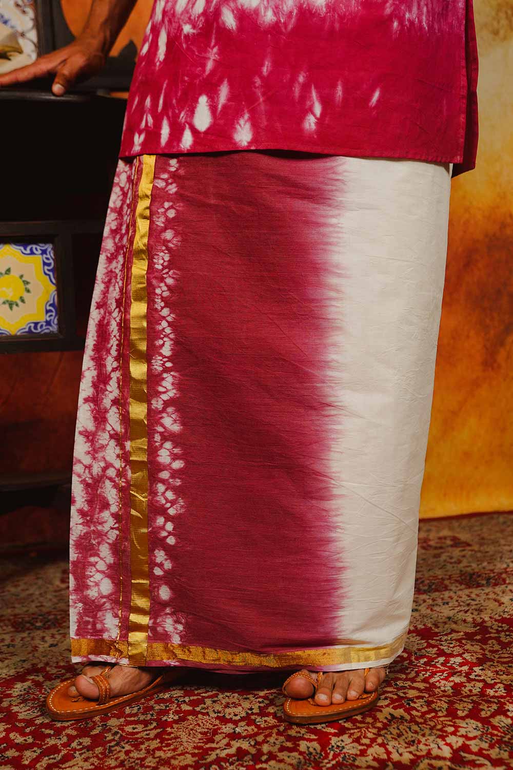 Shibori Pink Kerala Dhoti