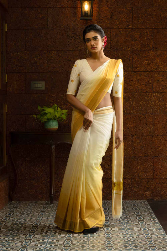 Yellow Ombre Kerala Saree