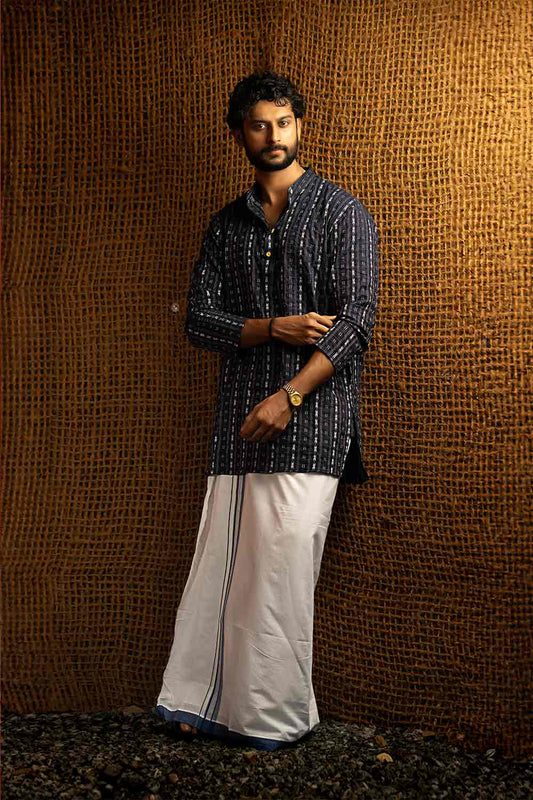 Kantha Navy Blue Long Kurta