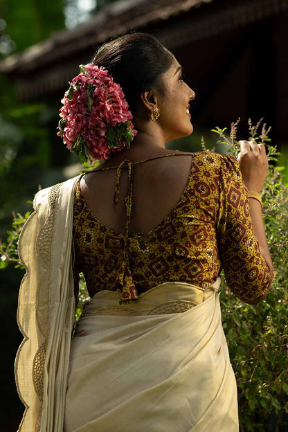 Yellow Chanderi Ajrakh Blouse