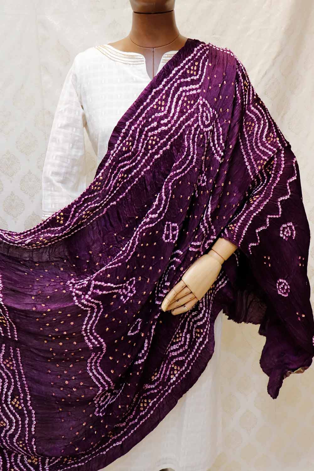 Modal Silk Shaded Bandhini Purple Dupatta