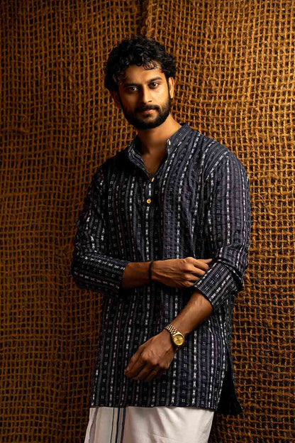 Kantha Navy Blue Long Kurta