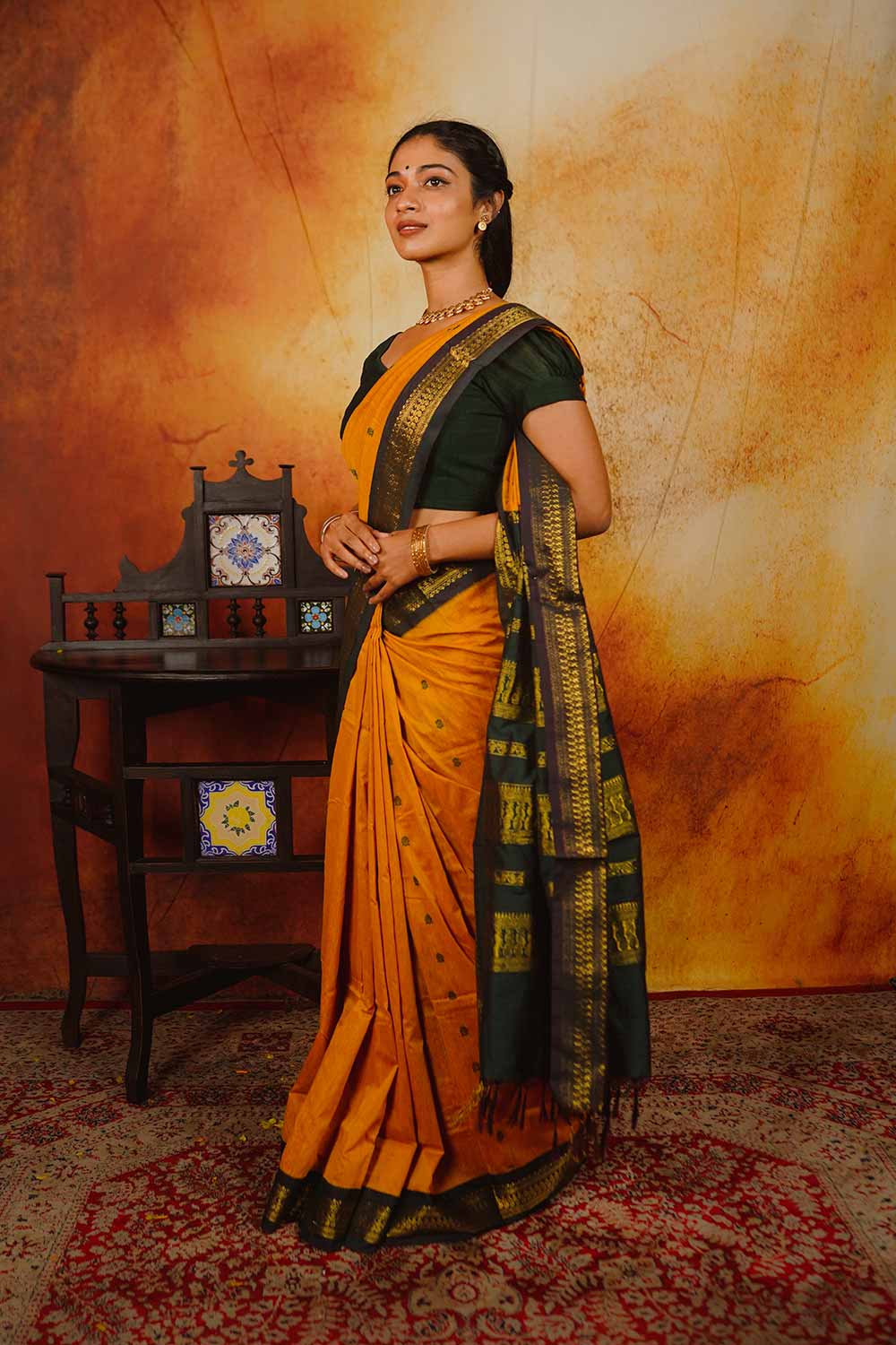 Yellow & Green Kalyani Cotton Saree