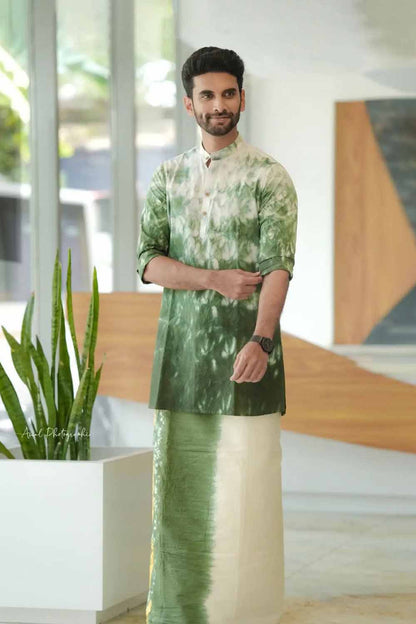 Shibori Green Kerala Dhoti – Byhand