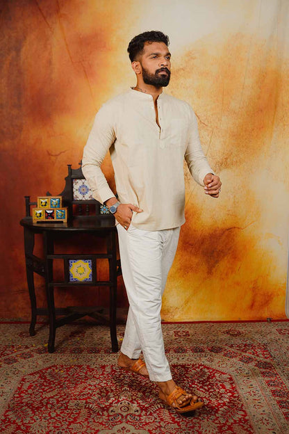 Beige Solid Short Kurta