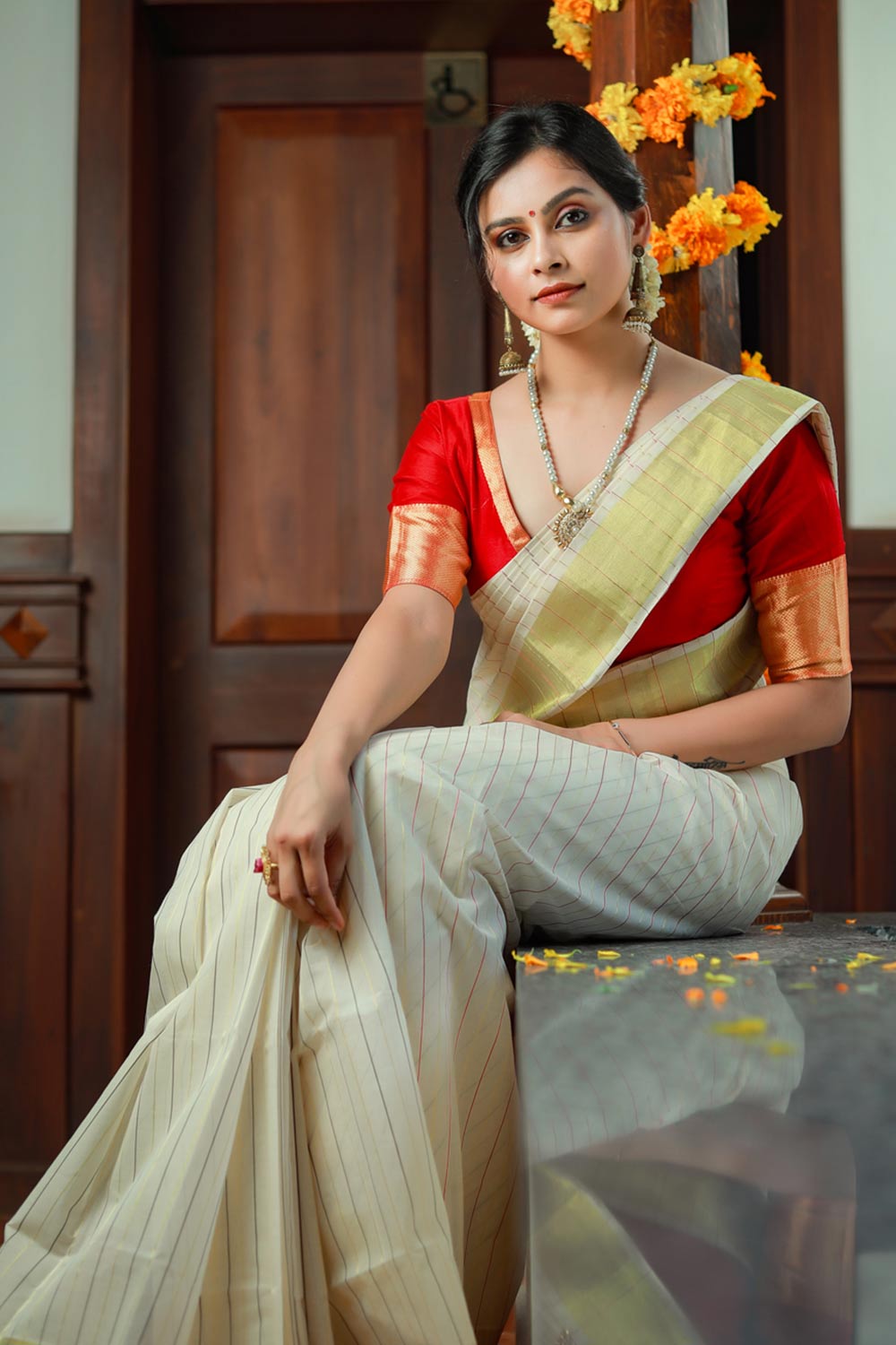 Balaramapuram Handloom Kasavu Saree with Stripes