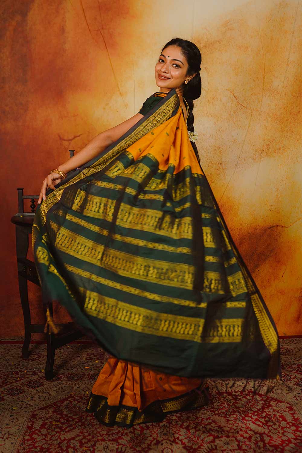 Yellow & Green Kalyani Cotton Saree