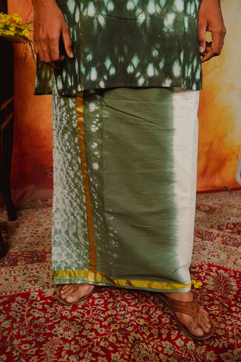 Shibori Green Kerala Dhoti