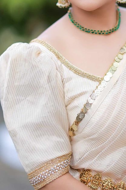 Off-white Chanderi Blouse with Golden Border