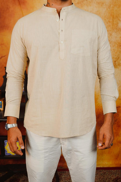 Beige Solid Short Kurta