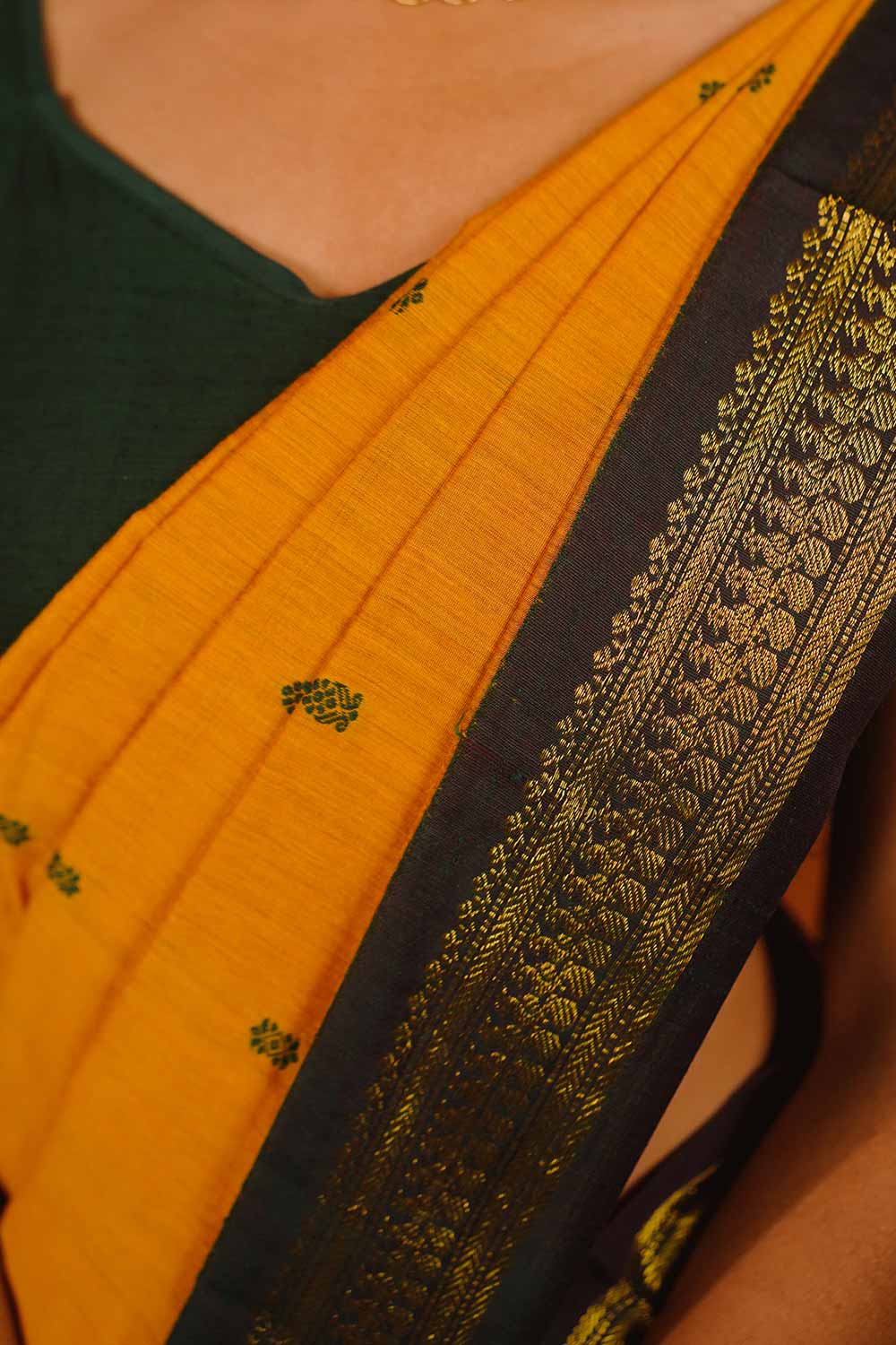 Yellow & Green Kalyani Cotton Saree