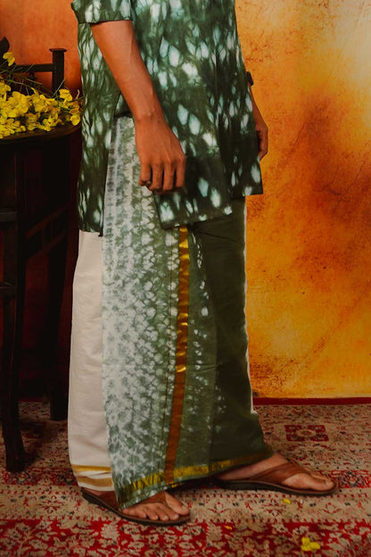 Shibori Green Kerala Dhoti