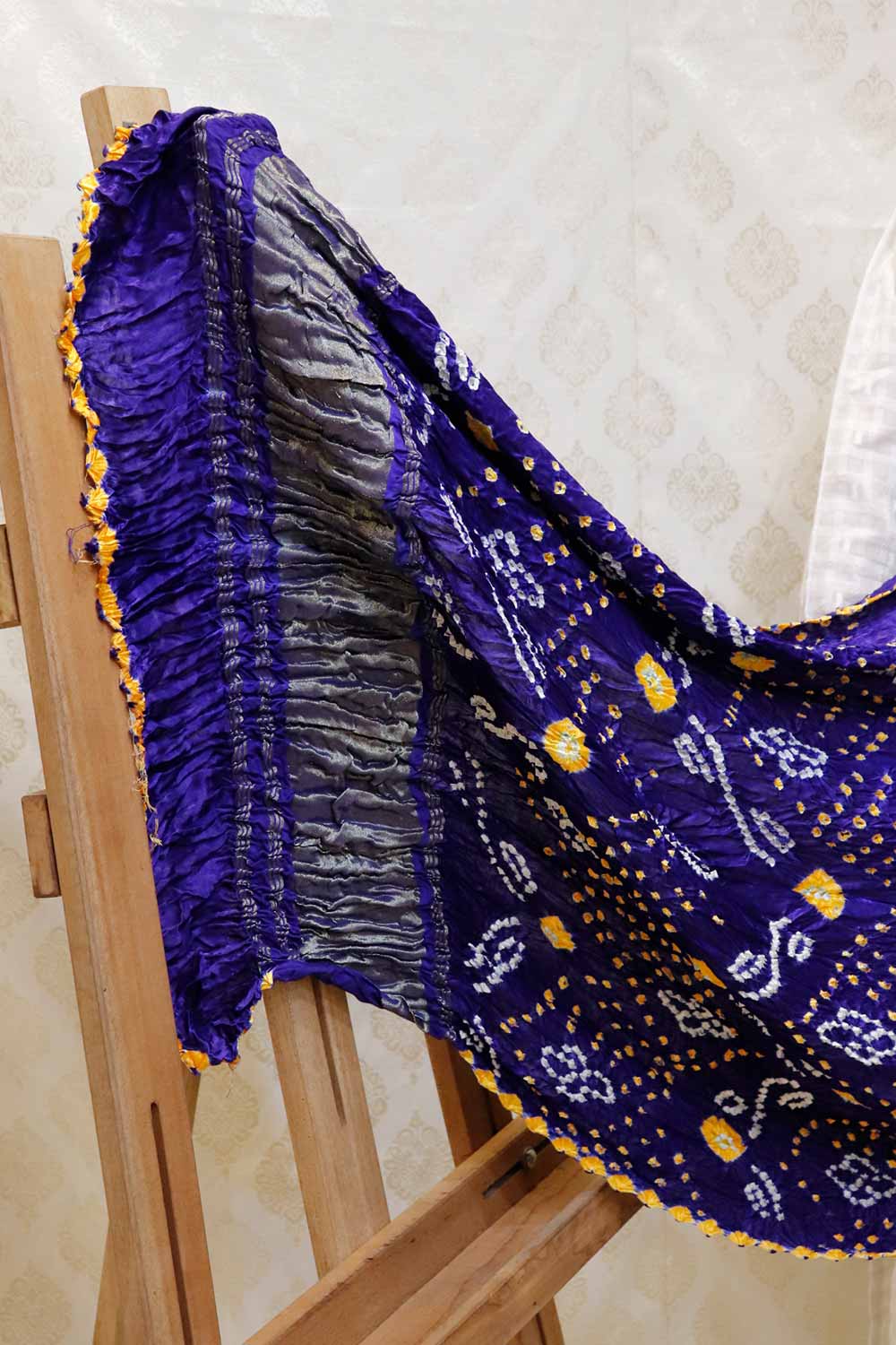 Dark Blue Base Yellow & White Bandhini Modal Dupatta