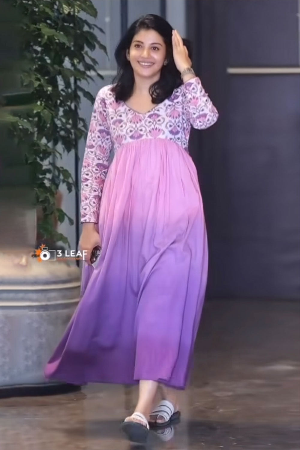 Pink & Purple Ombre Dress with Sanganeri Yoke