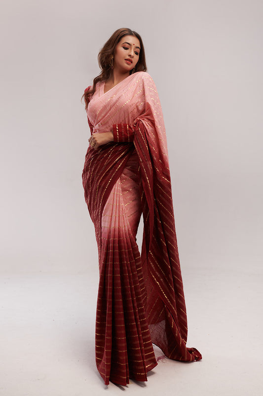 Maroon & Pink Ombre Saree