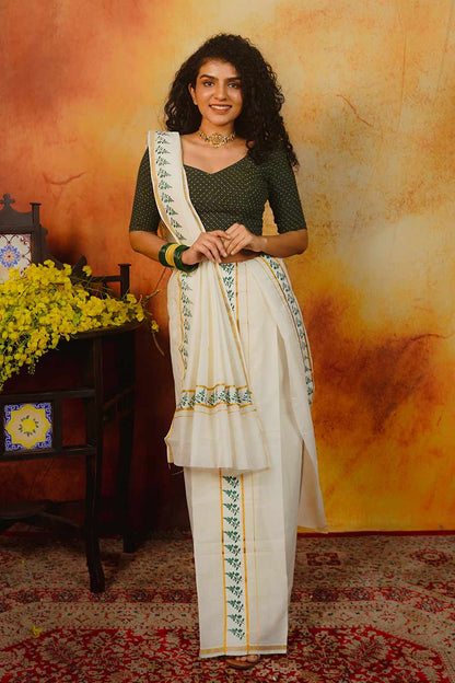 Kerala Set & Mundu with Tulsi Print