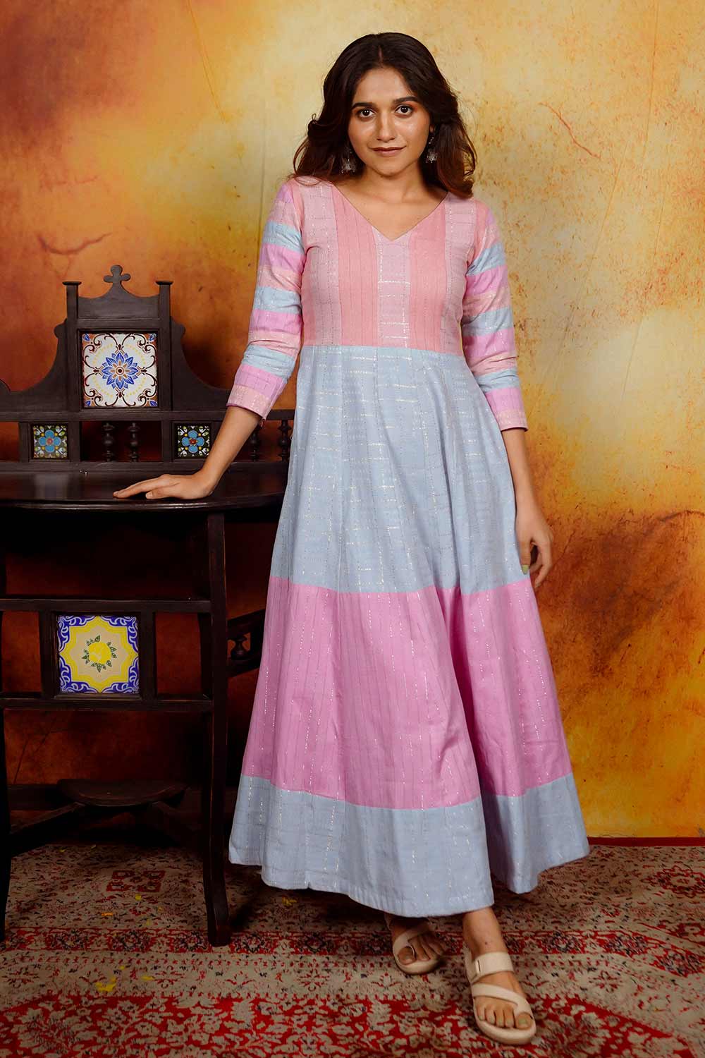 Pastel Pink & Blue Anarkali