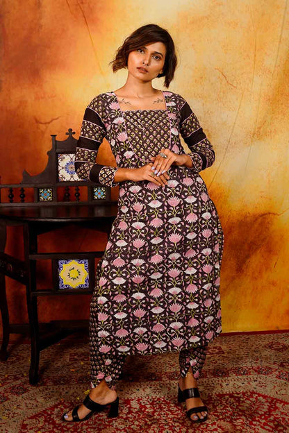 Black & Pink Sanganeri Kurti