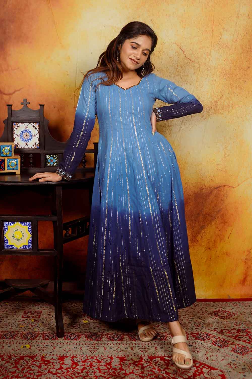 Blue Shibori Anarkali