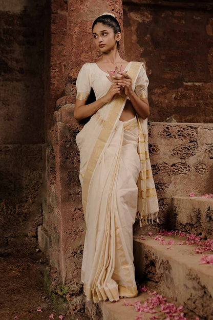 Offwhite Temple Border Handloom Saree