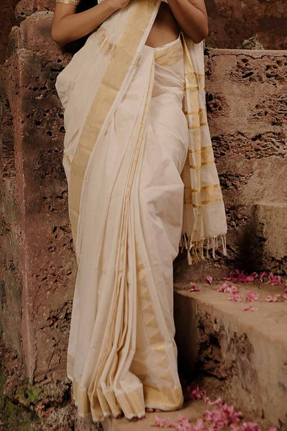 Offwhite Temple Border Handloom Saree