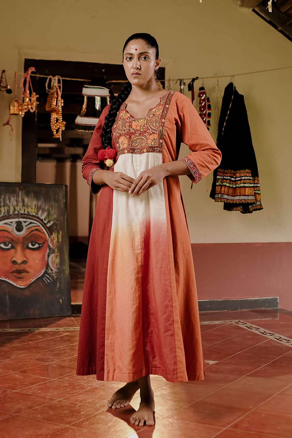 Orange Red & Offwhite Aline Kurthi