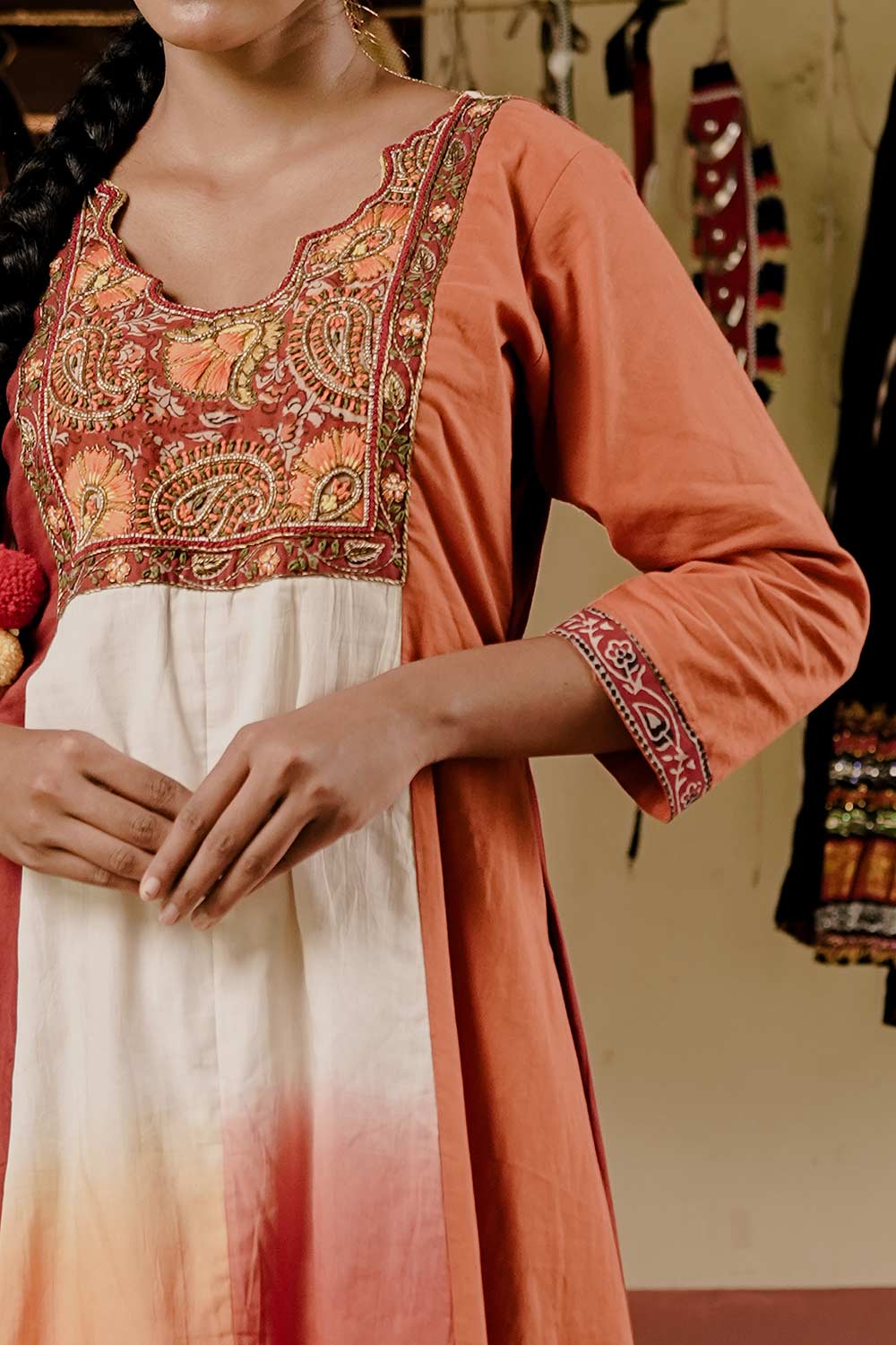 Orange Red & Offwhite Aline Kurthi