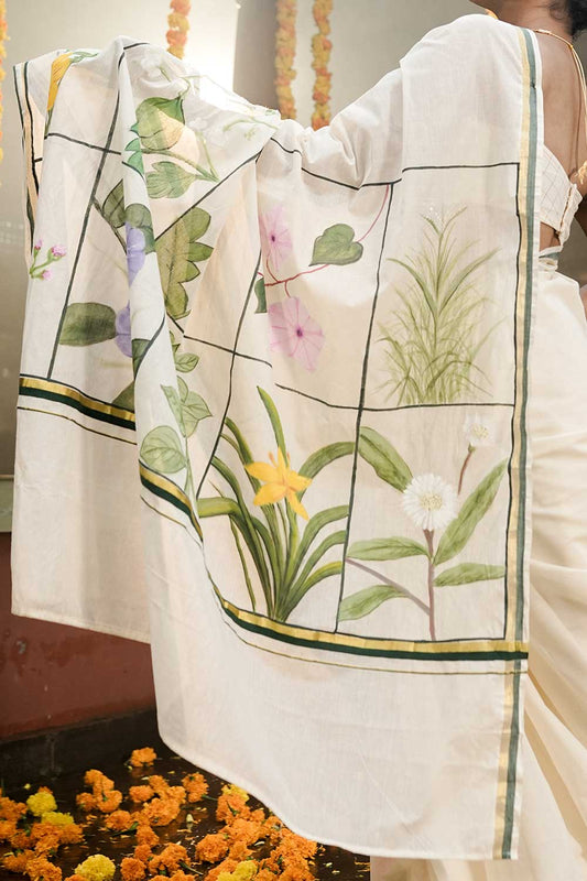 Dhashapushpam Hand Painted saree